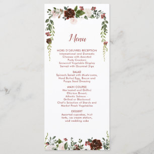 Menu Couronne florale rouge indien ivoire vert forêt