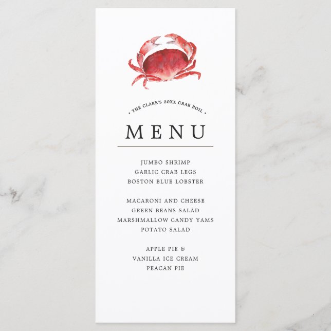 Menu Crabe des Crimes| Thème de l'événement Crab Boil (Devant)