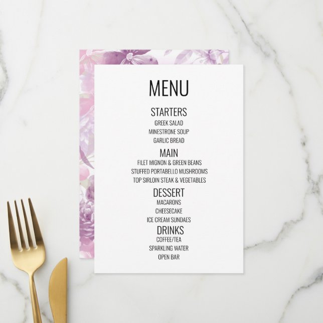 Menu Créer votre propre bordure - Aquarelle Florale (Devant/Arrière en situation)
