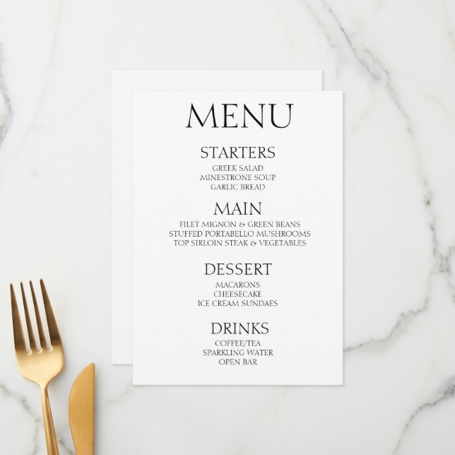 Menu Créer votre propre - Événement blanc minimaliste (Devant/Arrière en situation)
