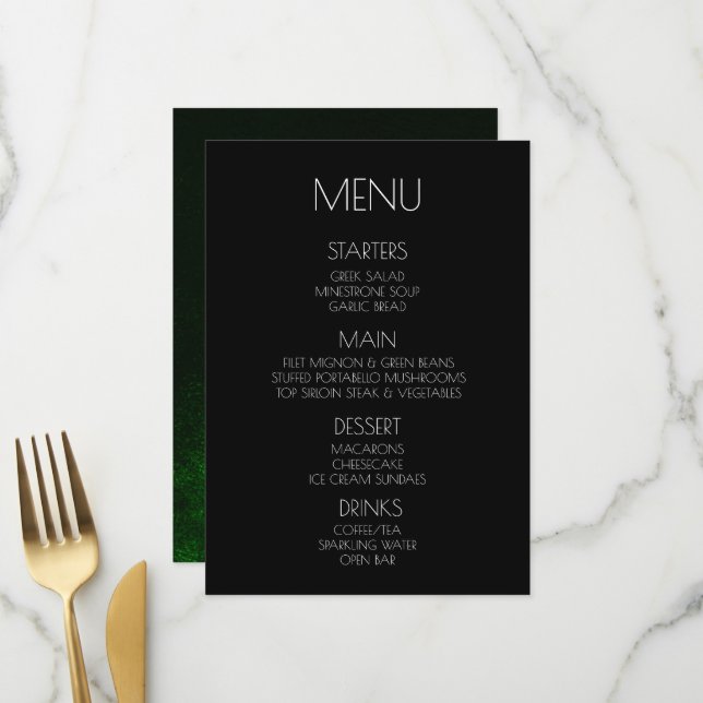 Menu Créez votre propre - noir foncé et vert dévêtu (Devant/Arrière en situation)