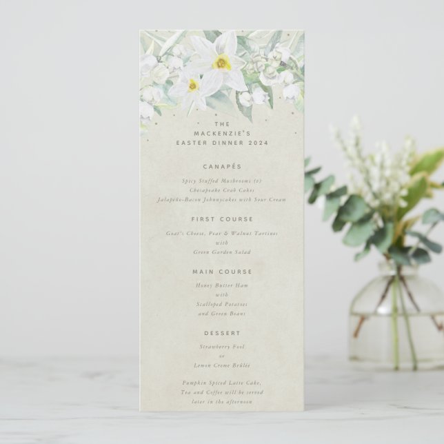 Menu Crème Blanc Flore Printemps Appartement 4 Parcours (Debout devant)