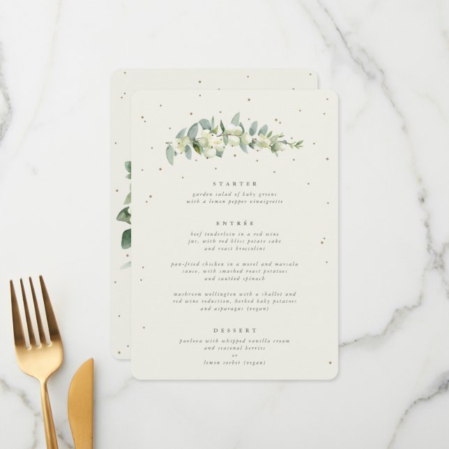 Menu Crème Snowberry + Eucalyptus 3 Parcours Mariage (Devant/Arrière en situation)