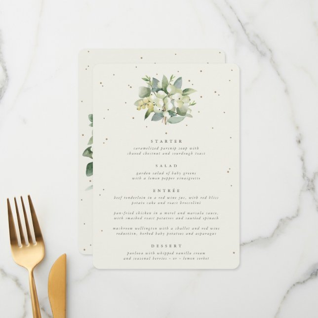 Menu Crème Snowberry + Eucalyptus 4 Parcours Mariage (Devant/Arrière en situation)