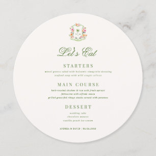 Menu Crest Palmier Monogramme Manger Rond Mariage