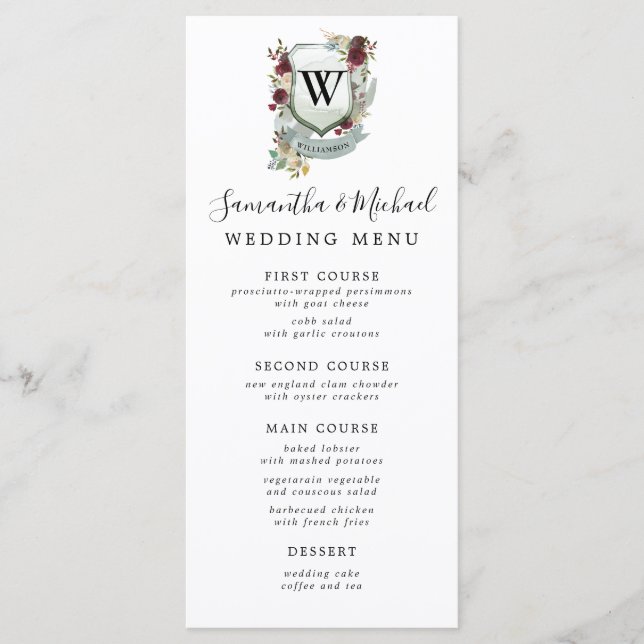 Menu Crête florale rouge avec Mariage initial de monogr (Devant)