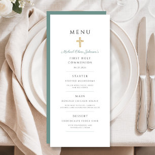 Menu Croix Religieuse Verte Élégante Garçon Première Co