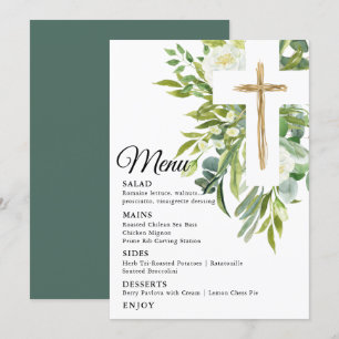 Menu Croix végétale florale Baptême élégant