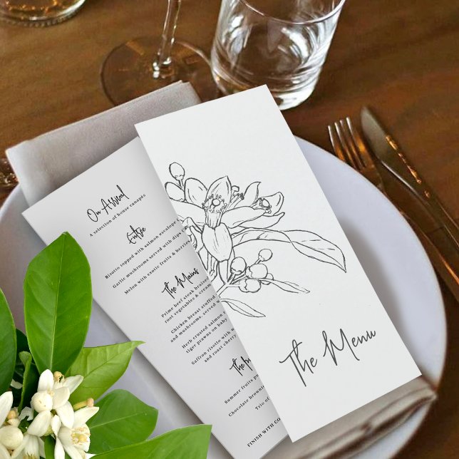 Menu Croquis en fleurs orange mariage mono (Créateur téléchargé)