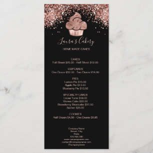 Menu Cupcake Bakery Pastry Chef Glitter Drips Rose Gold