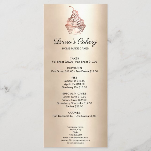 Menu Cupcake Home Bakery Rustic Vintage (Devant)