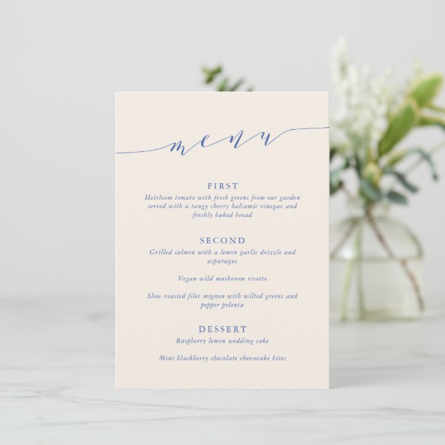 Menu Custom Minimalist Classic Blue Wedding Dinner (Debout devant)
