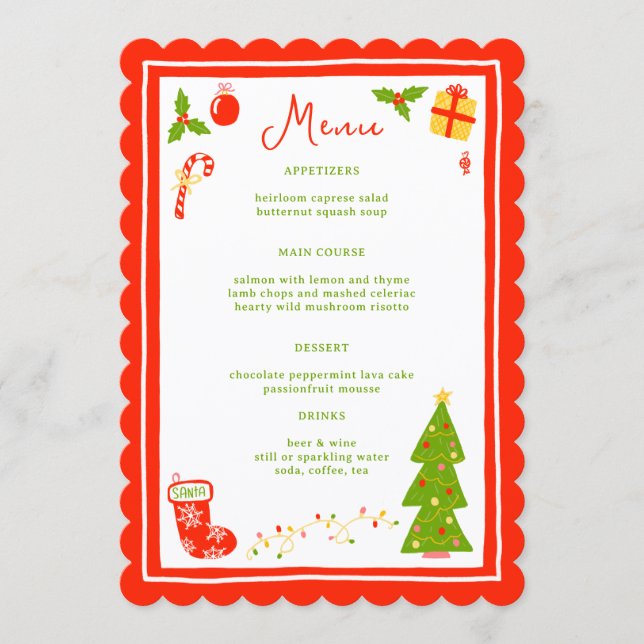Menu Cute Icons Christmas Holiday CUSTOM Dinner Party (Devant)