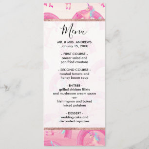 Menu Cute Mythique Rose Unicorne Aquarelle arc-en-ciel