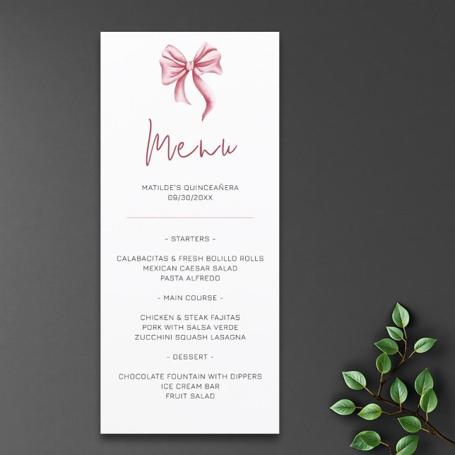 Menu Cute Rose Bow Quinceañera (Créateur téléchargé)