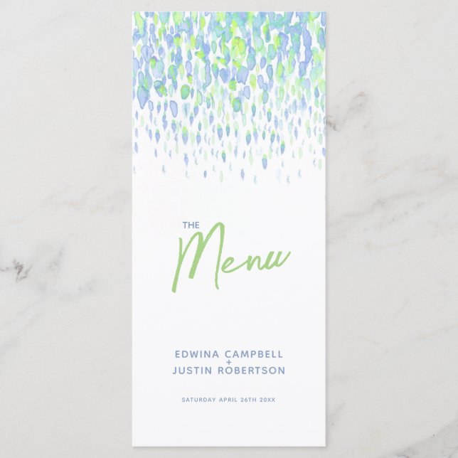 Menu Dab art moderne bleu vert mariage (Devant)