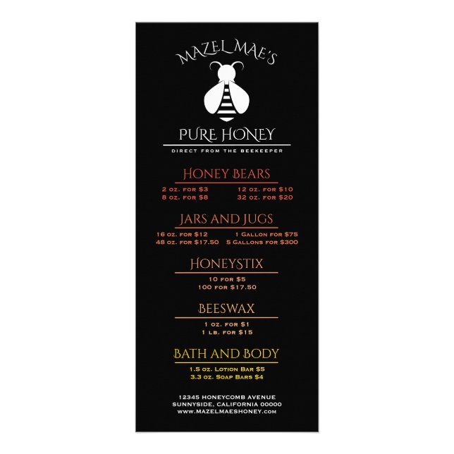 Menu d'abeilles de miel Apiary personnalisées (Devant)