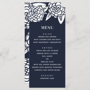 Menu Dahlia. Mariage moderne floral de la marine. Bleu