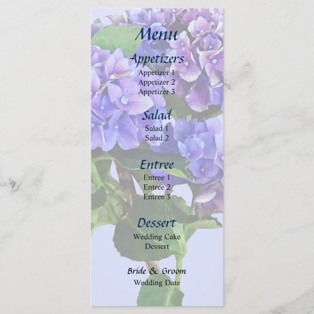 Menu Dainty Blue Hydrangea (Devant)