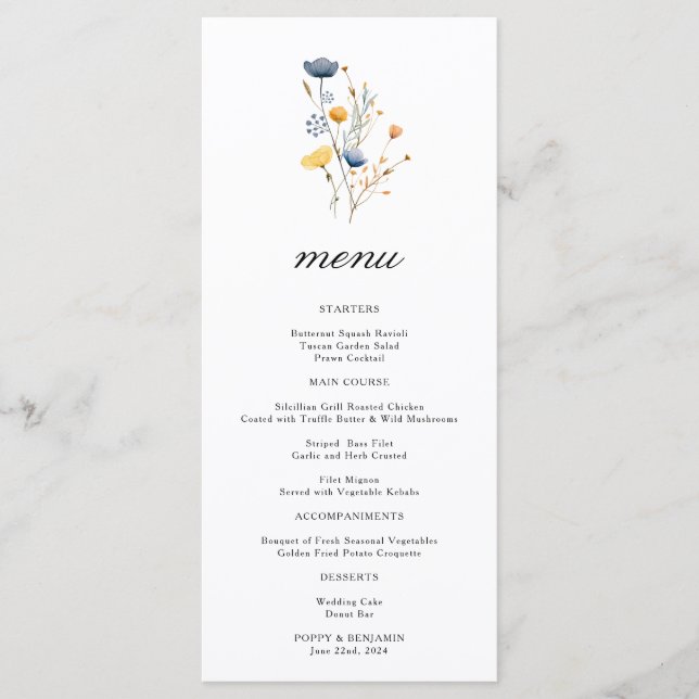 Menu Dainty Floral Fleur sauvage Mariage (Devant)