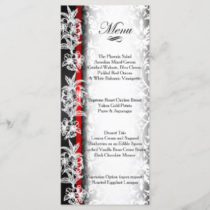 Menu Damas Mariage moderne en blanc, noir et rouge