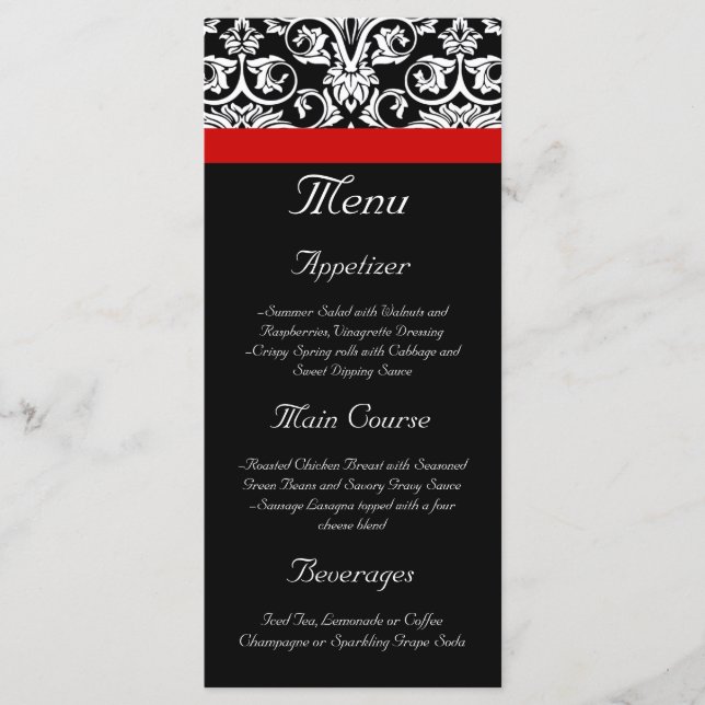 Menu Damas noir/blanc avec accentuation rouge (Devant)
