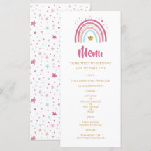 Menu d'anniversaire à thème Rainbow