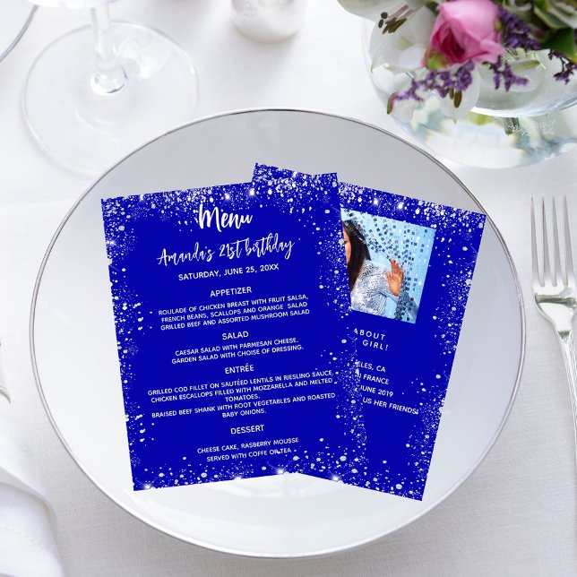 Menu d'anniversaire bleu royal paillettes faits am (Créateur téléchargé)