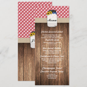 Menu dans un pot Mariage Réception Rouge à carreau