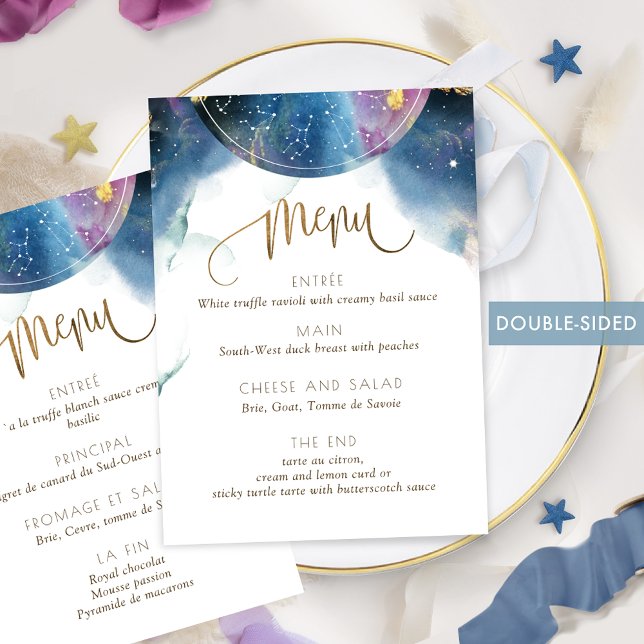 Menu d'aquarelle à thème céleste double face (Créateur téléchargé)