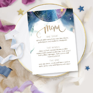 Menu d'aquarelle unique, élégant, à thème céleste