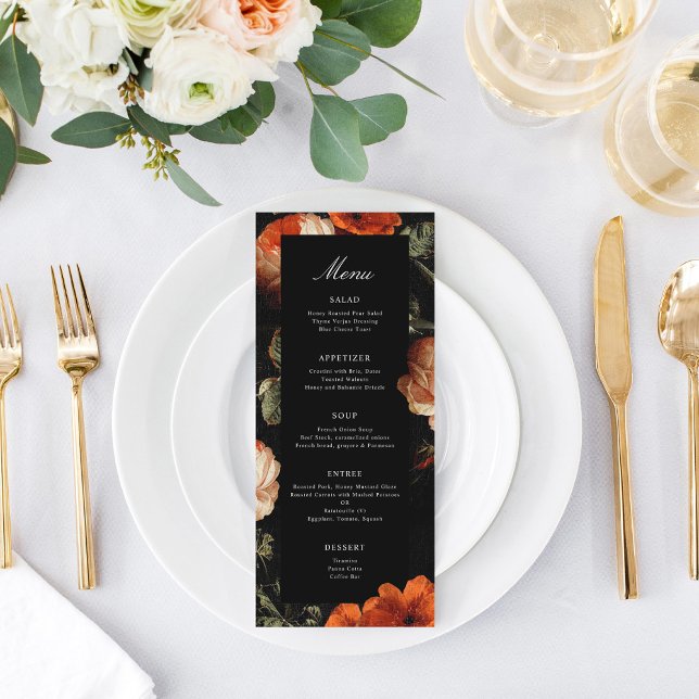 Menu Dark Romantic Floral Rose Master Mariage néerlanda (Créateur téléchargé)