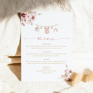 Menu de Baby Shower avec Fleurs Roses Clair sur un