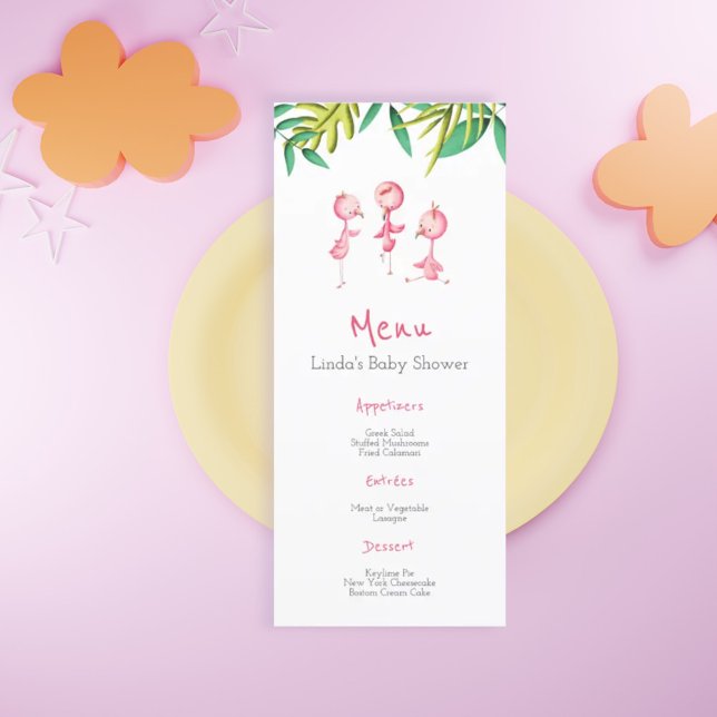 Menu de Baby shower de Flamants roses roses d'été  (Créateur téléchargé)