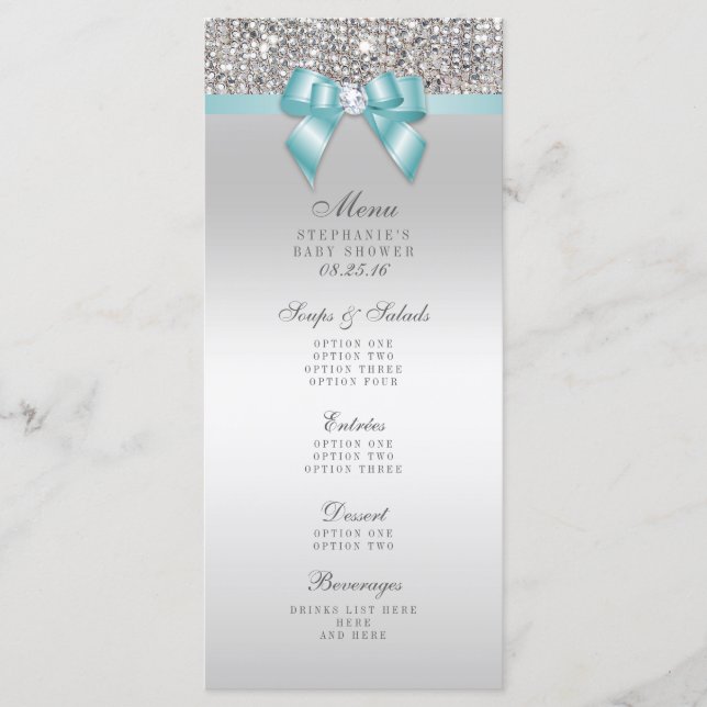 Menu de Baby shower de la courbe Turquoise de la s (Devant)