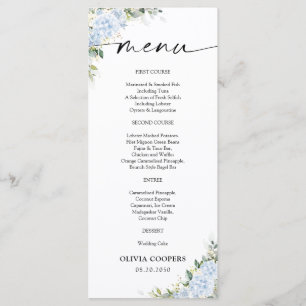 Menu de Baby Shower Floral Hydrangea Bleu
