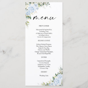 Menu de Baby Shower Floral Hydrangea Bleu