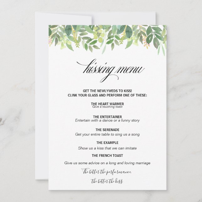 Menu de baiser destination été verdure (Devant)