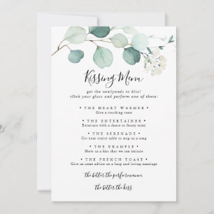 Menu de baiser Eucalyptus Mariage Été Carte de jeu