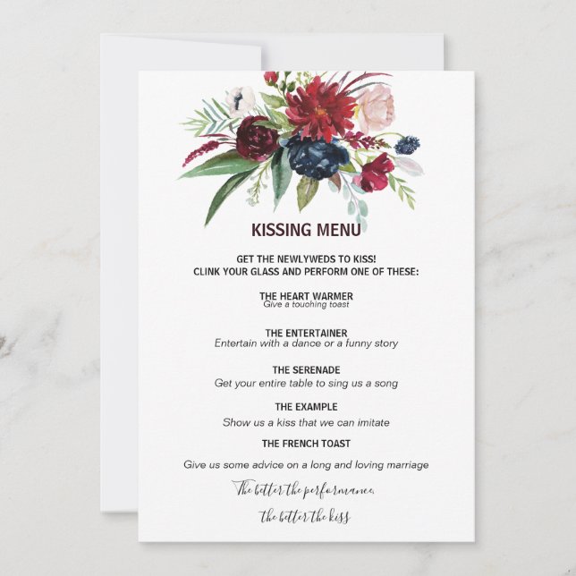 Menu de baiser floral Blush de la marine bourguign (Devant)