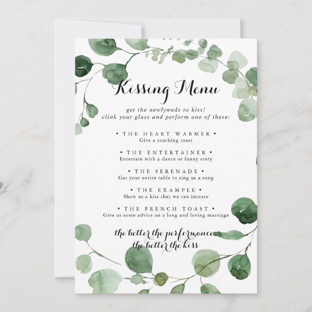 Menu de baiser mariage Jeu Eucalyptus Card (Devant)
