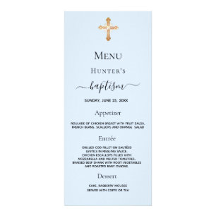 Menu de baptême bleu clair garçon croix dorée