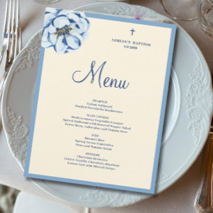 Menu de baptême pour bébé garçon à fleurs bleues b