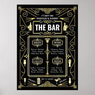 Menu de bar Art Déco mariage noir or Gatsby le mag