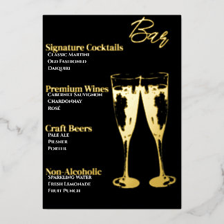 Menu de bar élégant avec feuille d'or pour soirée