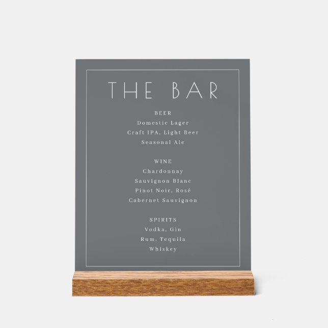 Menu de bar minimaliste gris élégant (Recto)