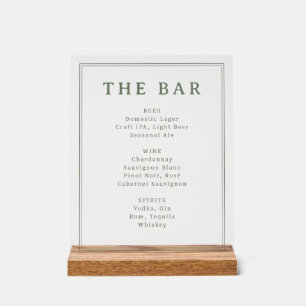 Menu de bar minimaliste vert apaisé sophistiqué