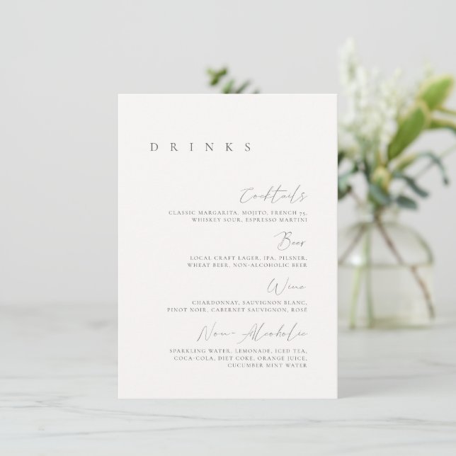 Menu de boissons de mariage élégant noir et blanc  (Debout devant)