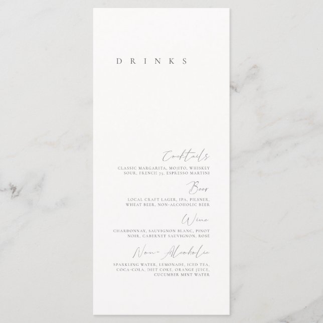 Menu de boissons de mariage élégant noir et blanc  (Devant)