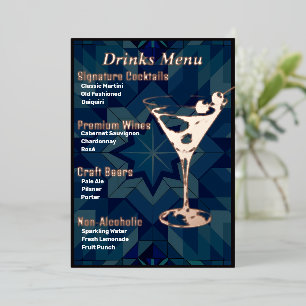 Menu de boissons doré à bordure plus foncée